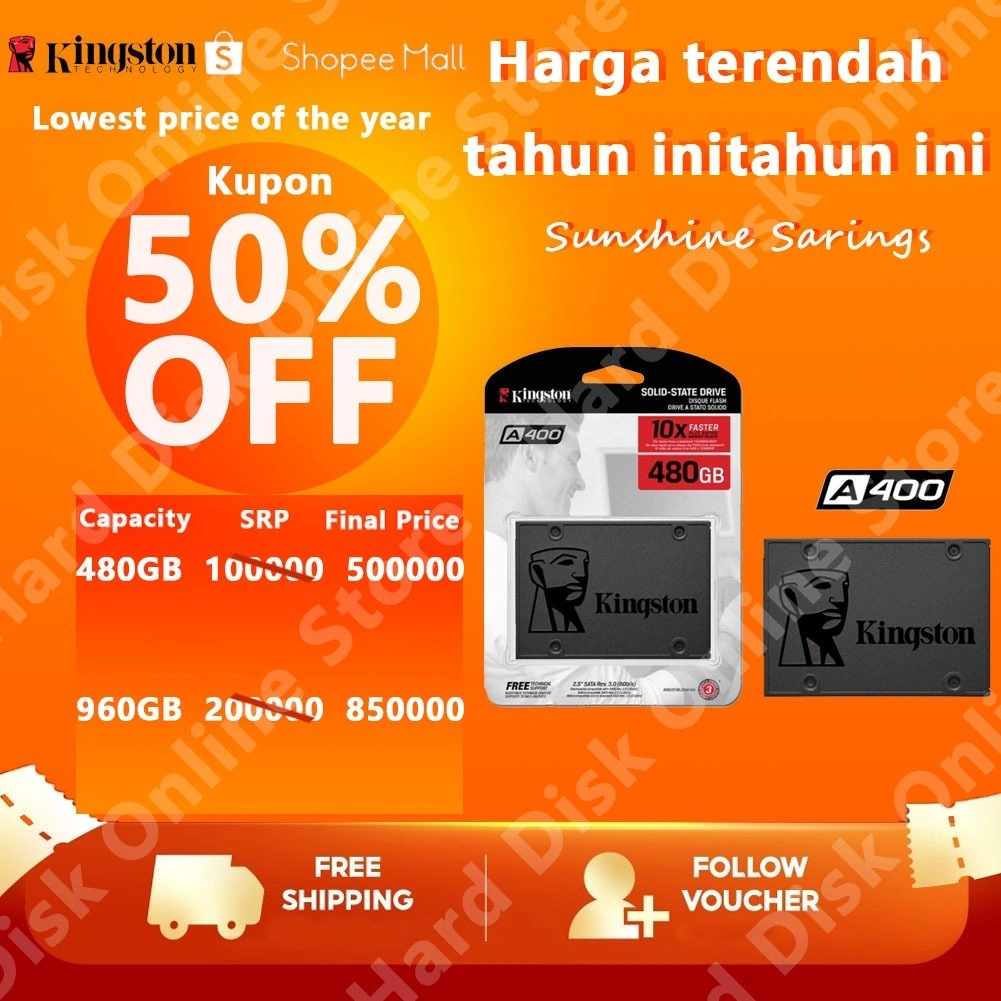 Kingston SSD A400 480GB/960GB SSD 2.5" SATA 3 Internal Solid State Drive With Garansi 3 tahun
