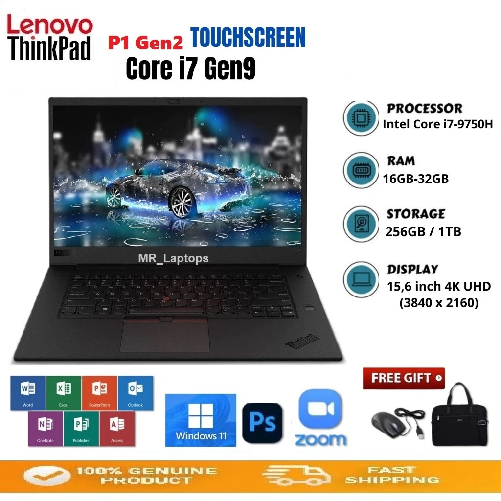 LAPTOP THINKPAD P1 GEN2 Core i7 9th TOUCHSCREEN NVIDIA RAM 32GB/1TB FREE TAS DAN MOUSE