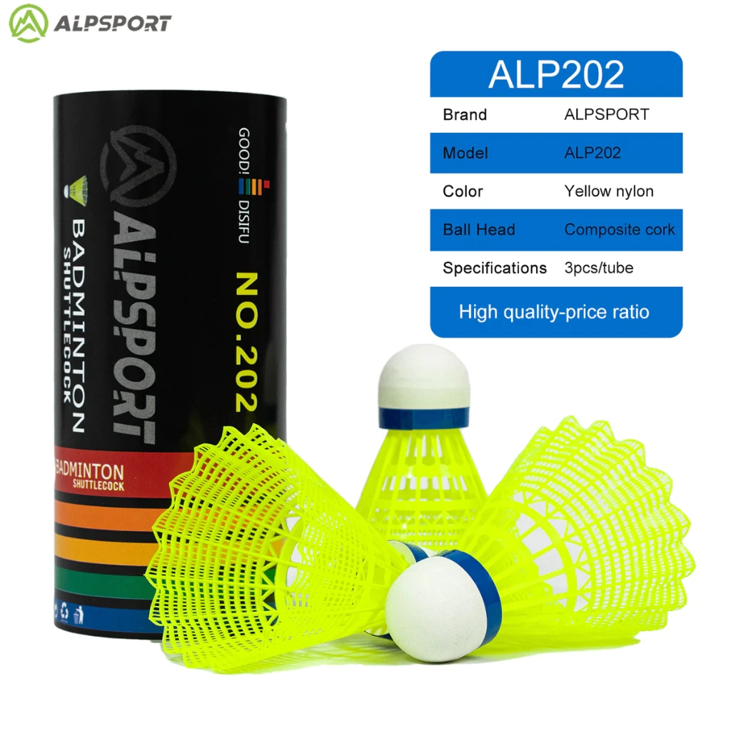 ALPSPORT 202 Bulutangkis Nylon 1 Bucket/3PCS Kuning Badminton Shuttlecock Cerah Desain Asli Asli dan Tahan Lama ALP 202 Bulutangkis Ori