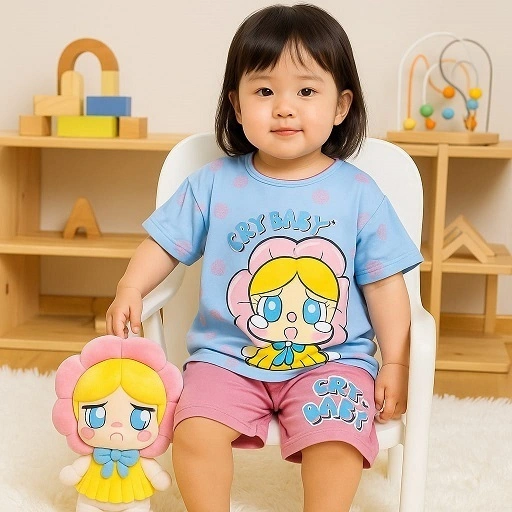 V3 / We3 Setelan Stelan Baju Tidur Piyama Anak Perempuan Tangan & Celana Pendek 1 - 13 Tahun Motif Cry baby