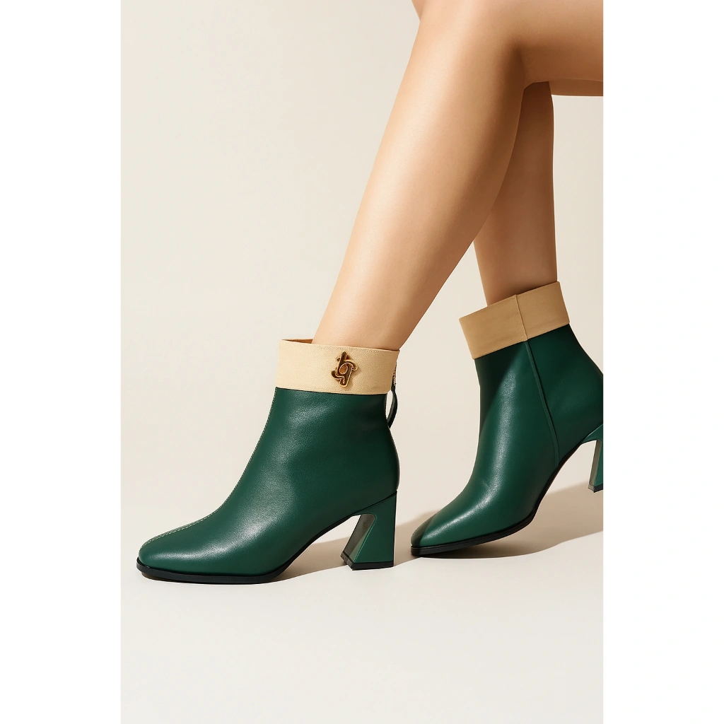 Sepatu Boots Heels Koma Kulit With Zipper Wanita Fashion Korea Terbaru B19