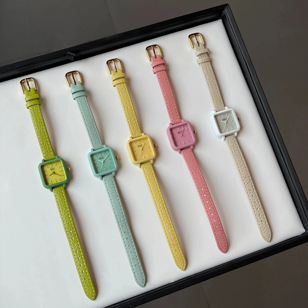 DGC W412 Jam Tangan Strap warna Kulit Warna Smooth Lucu Jam Tangan Wanita Dial Persegi Kecil Analog  murah COD