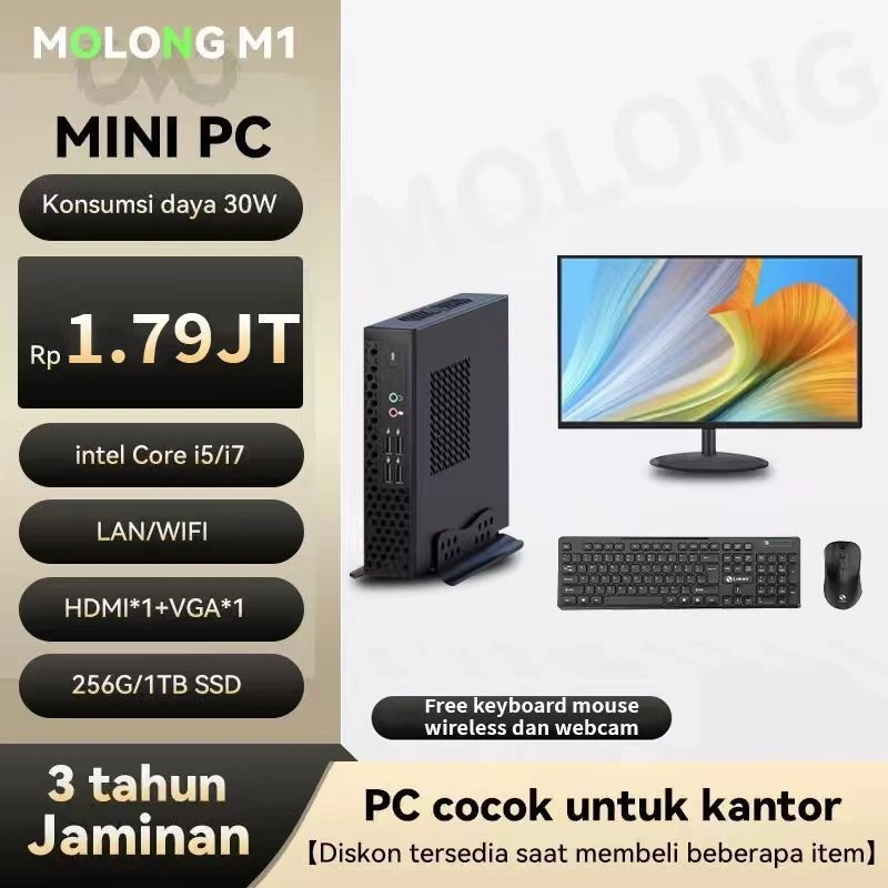 Intel i5 12450H PC gaming full set ,mini komputer desktop cocok untuk kantor bisnis desain grafis keyboard dan mouse gratis