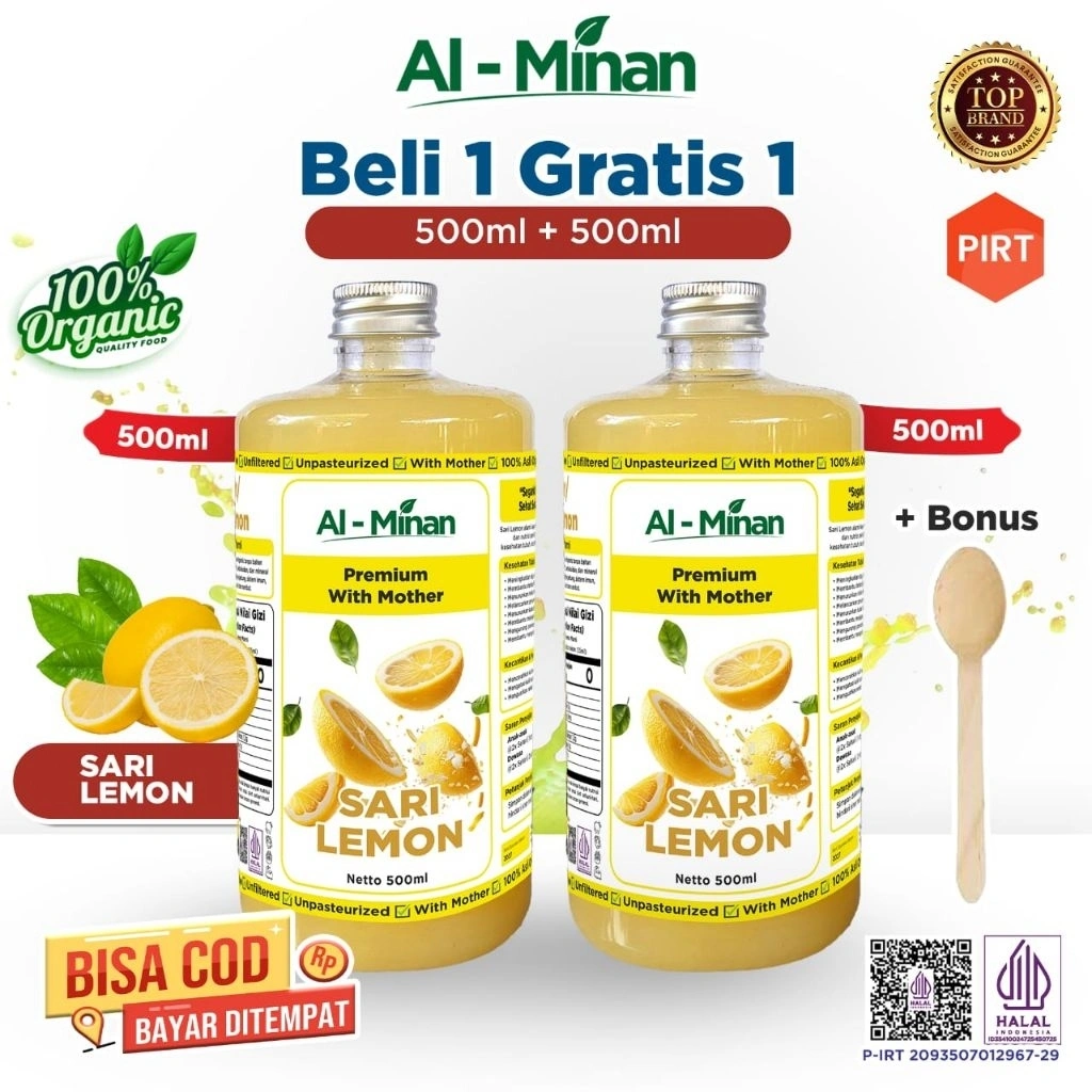 Sari lemon murni asli Promo 2 botol aL-Minan (1000ml) premium organik