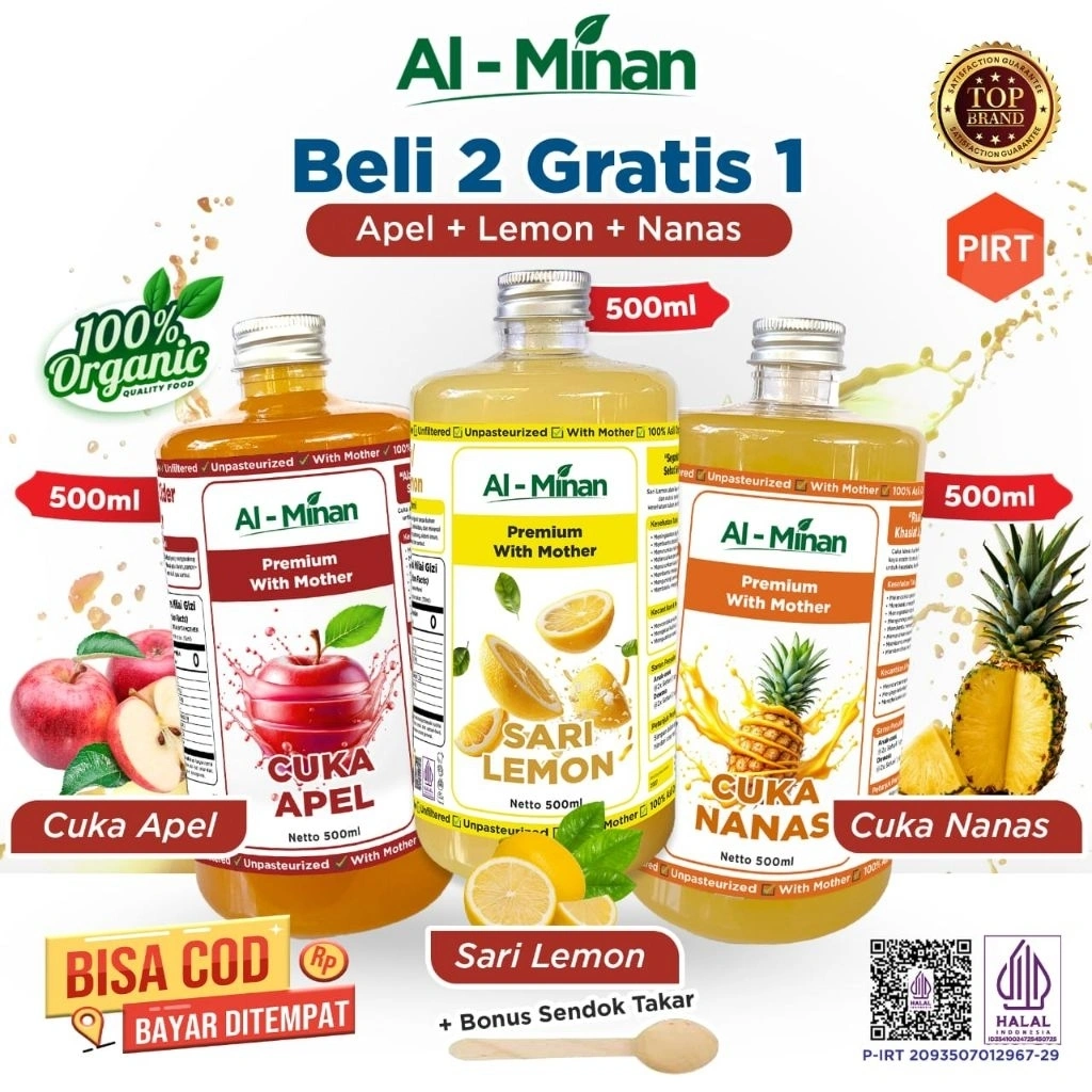 PAKET BUNDLING HEMAT CUKA APEL 500ML+CUKA NANAS 500ML+SARI LEMON 500ML