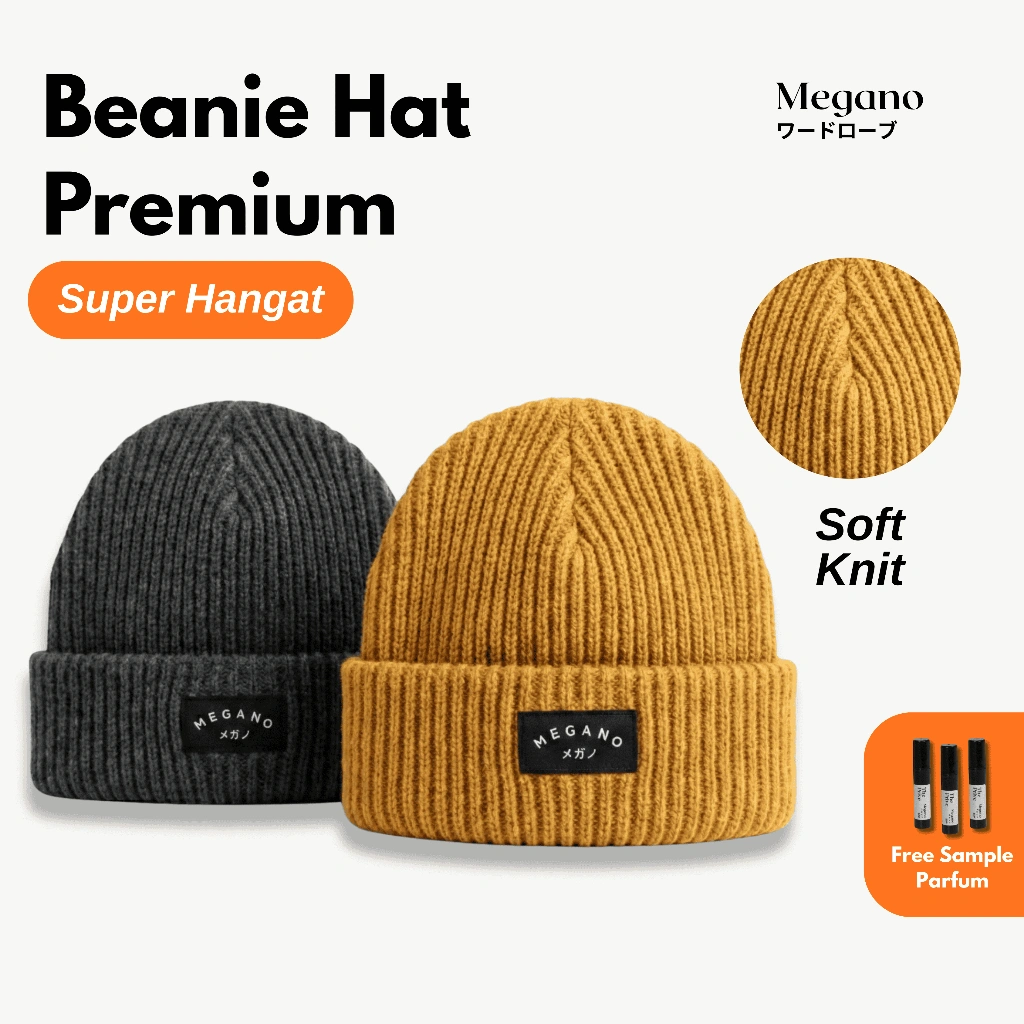 Megano.co Naka Beanie Hat – Topi Kupluk Premium Pria & Wanita | Short Beanie Stylish & Nyaman | BONUS Free Sampel Parfum
