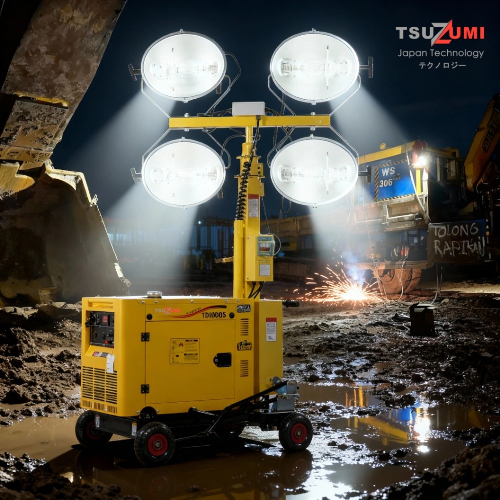 Tower Light Tsuzumi  LT 5000 Japan Technology / Genset Light Tower 9 KVA Daya Lampu 1000 watt x 4