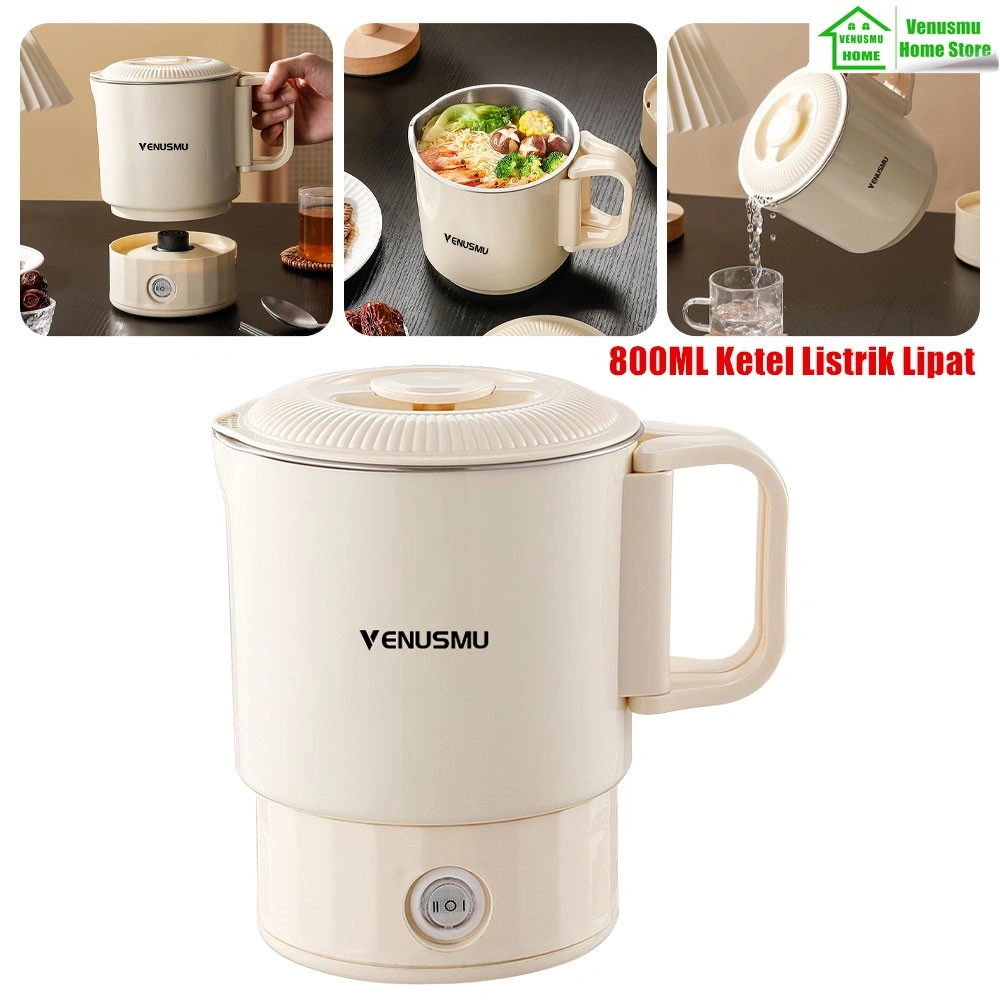 Venusmu Ketel Listrik Lipat 800ML Portable Pemanas Air Listrik Multifungsi 304 Stainless Teko Listrik Cocok untuk bekerja, bepergian, asrama