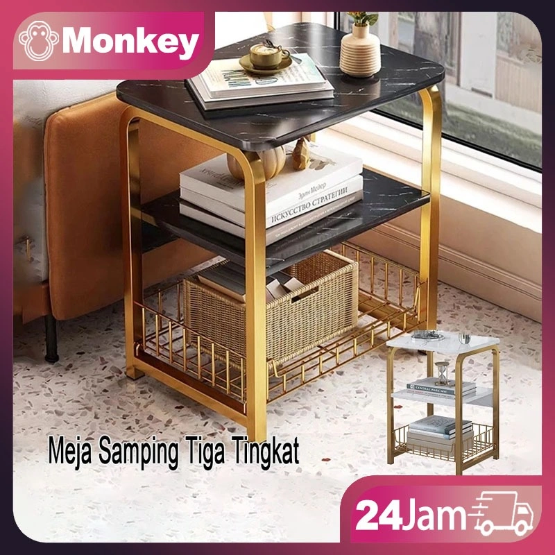 Meja Tamu Meja Motif Marmer Samping Meja Sudut Tiga Tingkat Coffee Table Meja Kopi Meja Ruang Cafe Minimalis Meja Nakas