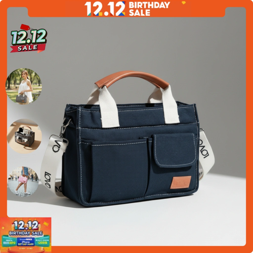 Lovo.id Tas Totebag kotak Canvas Premium Selempang Esther