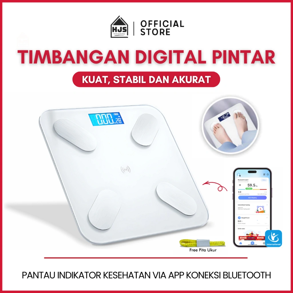 HJS Timbangan Badan Digital Bluetooth 180KG Layar LCD / Smart Body Fat Scale Tempered Glass