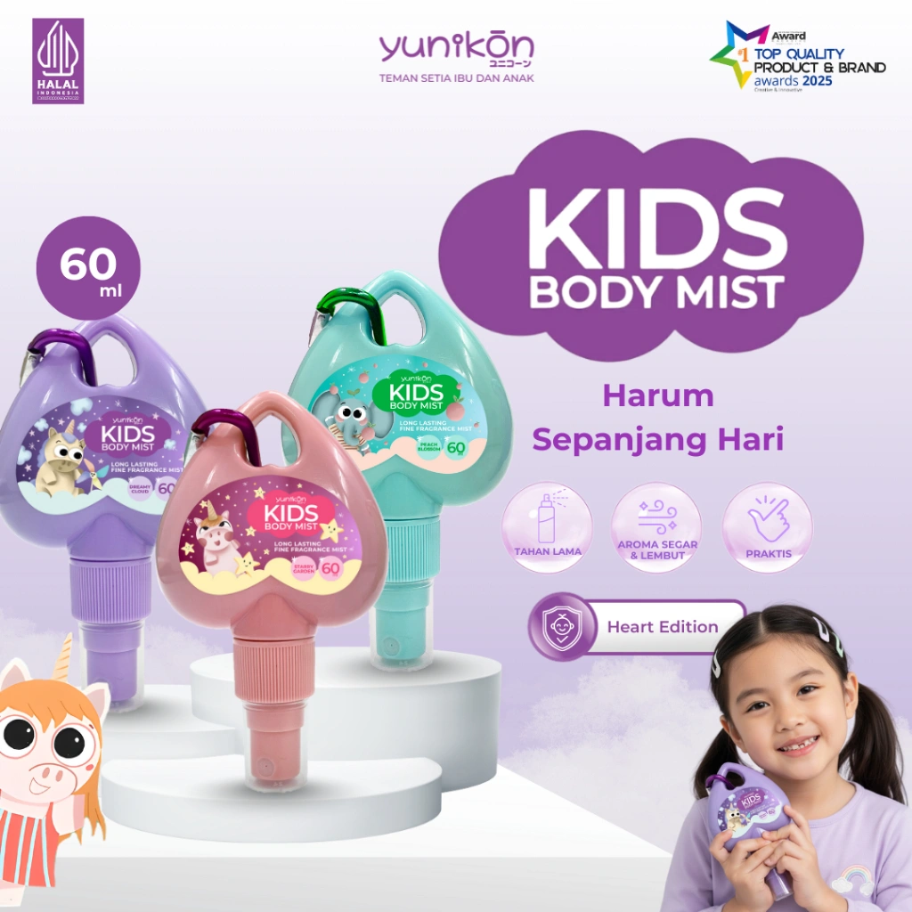 [PAKET PROMO] Yunikon Kids Body Mist Heart Edition - Parfum Ibu & Anak dapat digantung / charm