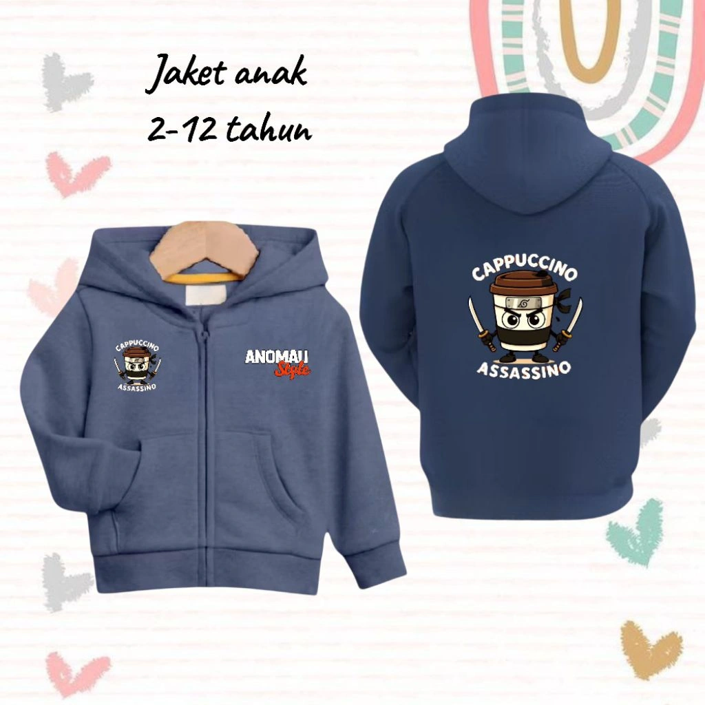 JAKET ZIPPER ANAK CAPPUCINNO ASSASINO LAKI-LAKI PEREMPUAN USIA 2-12 TAHUN