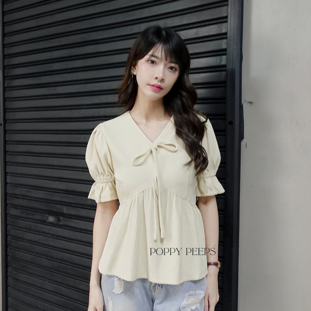 [ Poppypeeps ] RALEEN TOP / Top Basic Knit / Atasan Tali Pita Ikat Kaos Rajut Wanita