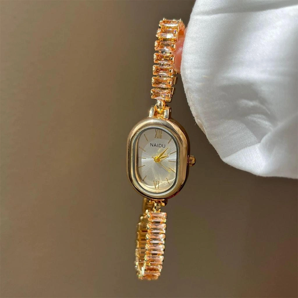 BARBEE Jam Tangan Wanita Naidu Gelang Batu Kristal bergaya kecil, rantai vintage mewah ringan