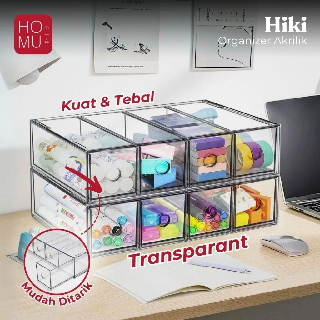 HOMU Hiki Kotak Penyimpanan Aksesoris Organizer Meja Kantor Rumah 4 Drawers Acrylic Organizer