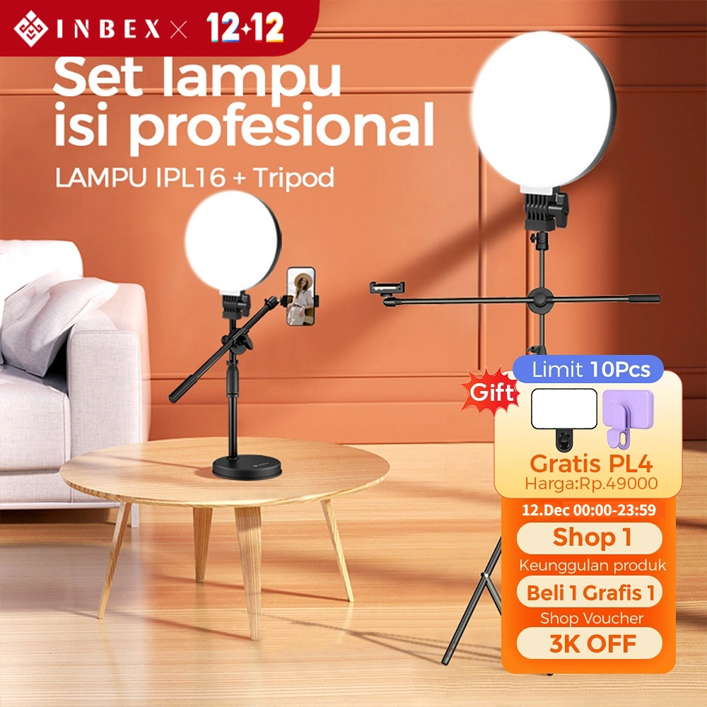 INBEX IPL16 Ring light konten kreator+2.1M Tripod Portabel Lighting Studio Video/Livestreaming