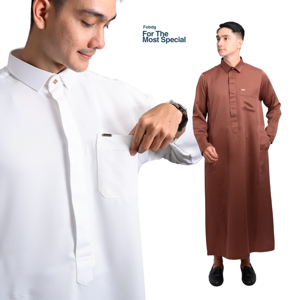 FOBDG Gamis Pria Thobe Baju Jubah Lengan Panjang Bahan Arabian vins