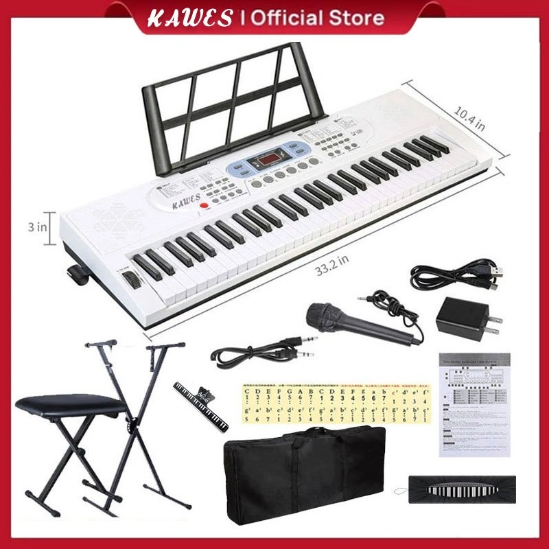 KAWES Piano Elektronik 61-Key/Piano Elektronik Portabel Rumahan/ Piano Elektronik Baterai Isi Ulang