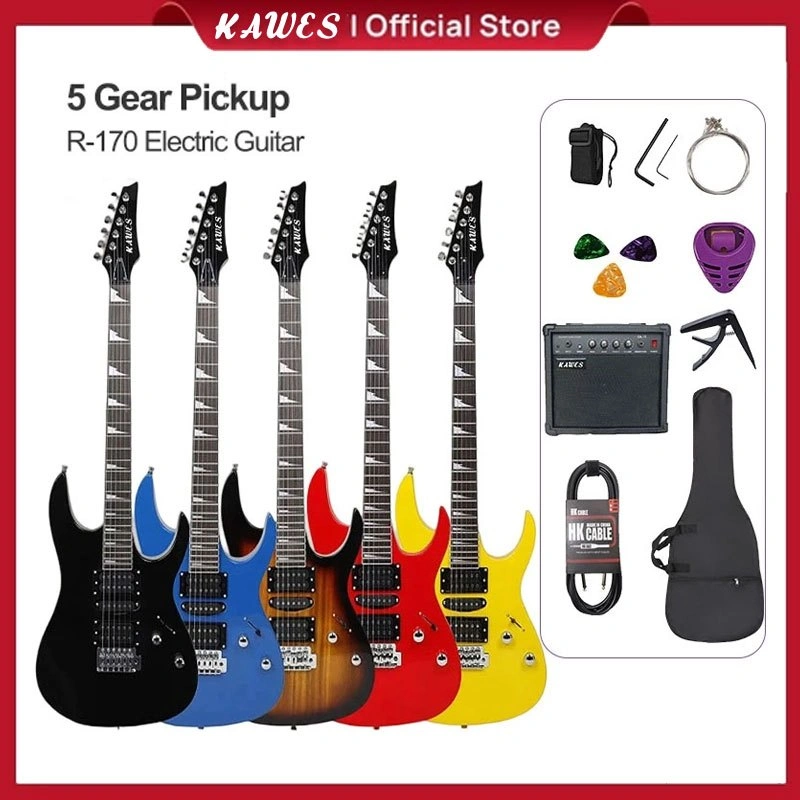 KAWES Gitar Listrik Elektrik Gitar Listrik Profesional Metal 6 Senar 24 Fret dengan Badan Maple Bonus Tas dan Kabel Listrik