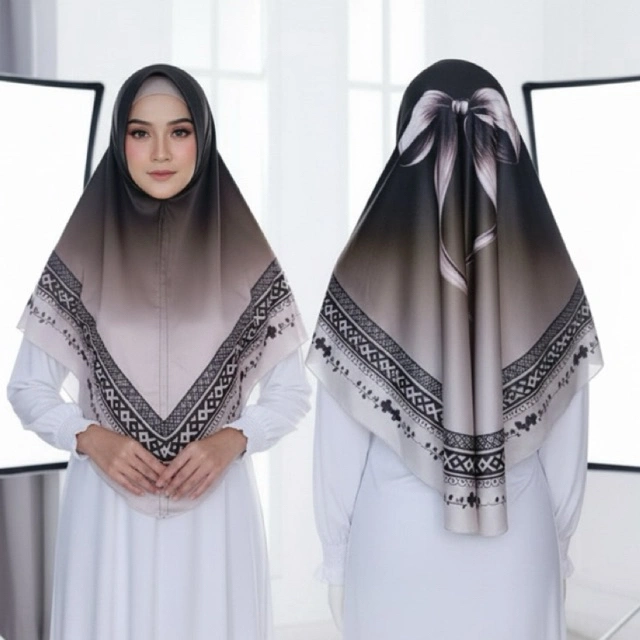 Hijab Bergo Motif Gradasi Pita Printing Jersey Premium