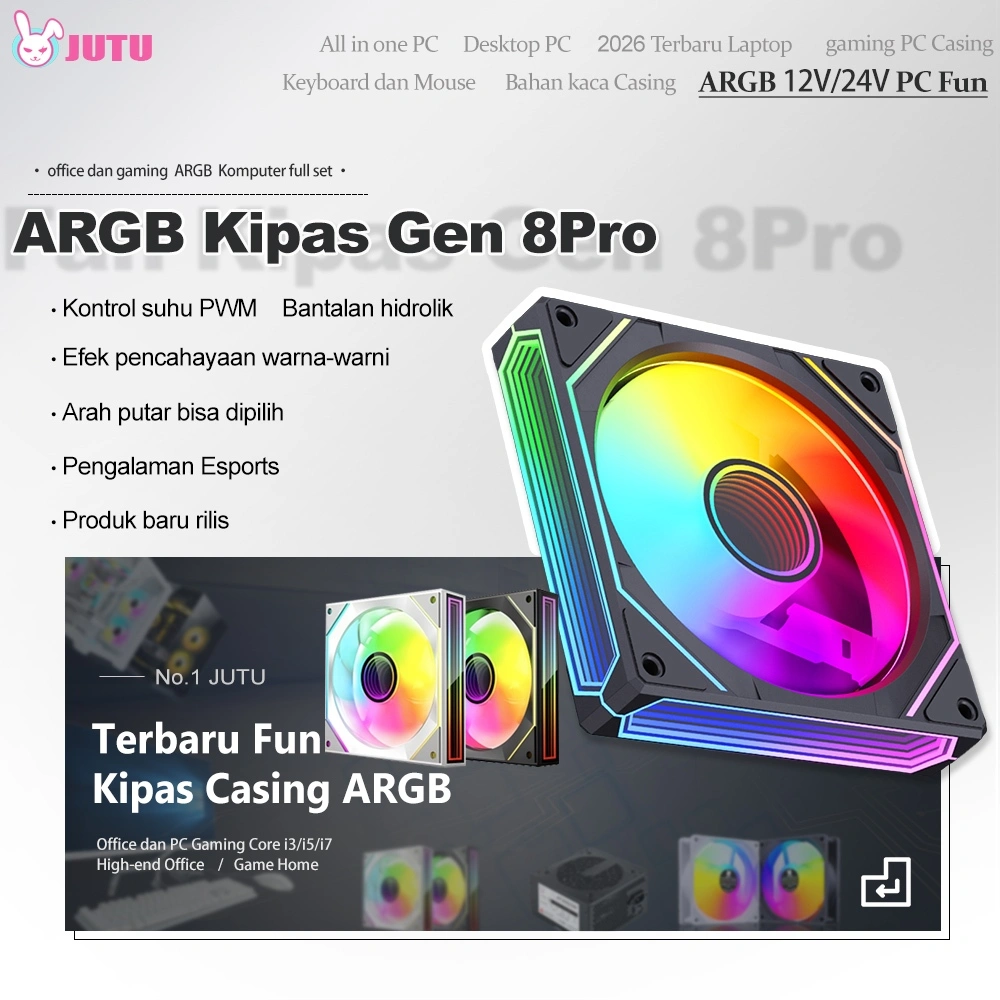JUTU PC CPU Fan Casing 12cm Cooling Shadow Black White Led ARGB PWM AIO Cooler Kipas DC 12/24volt fan case kipas komputer rgb fan 5v - Pengiriman 12 Jam/Garansi 12 Bulan