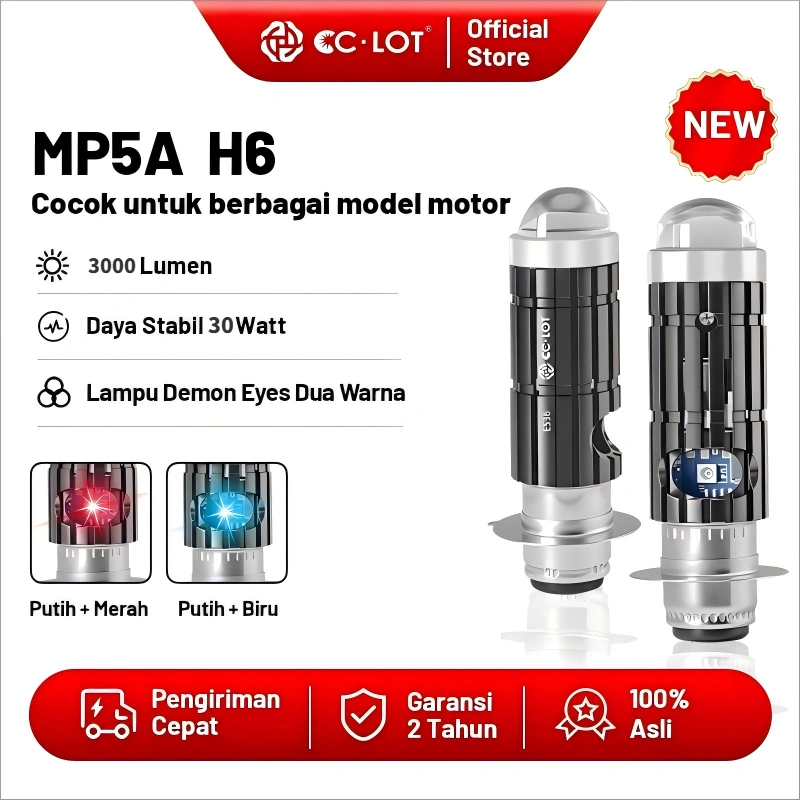 CCLOT MP5A Lampu Utama H6 / Lampu Laser / Lampu Depan Motor LED 30 Watt Senja RGB D3 Cut Off Kipas Pendingin Garansi Panjang 2 Tahun
