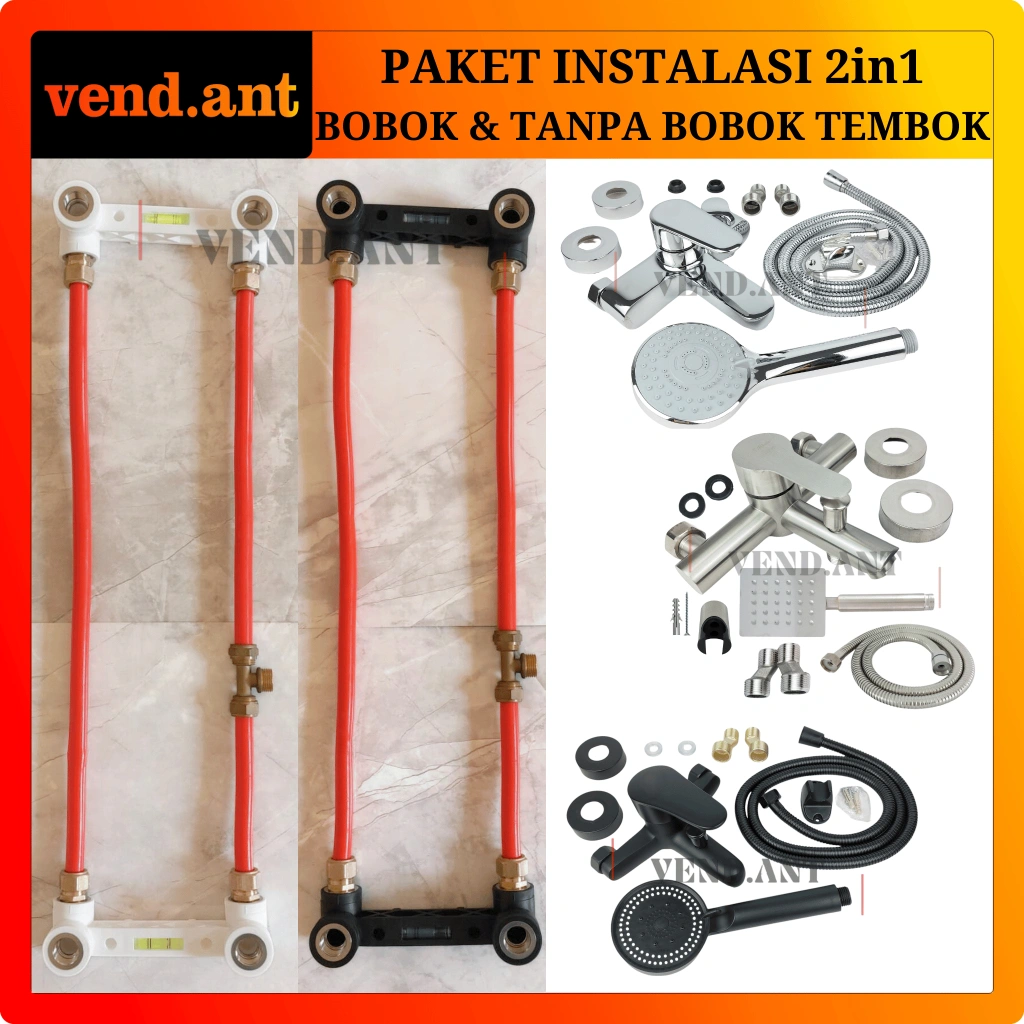 Paket Instalasi 2in1 Double Bracket Tanam Dalam Bobok Tembok Water Heater Gas Listrik