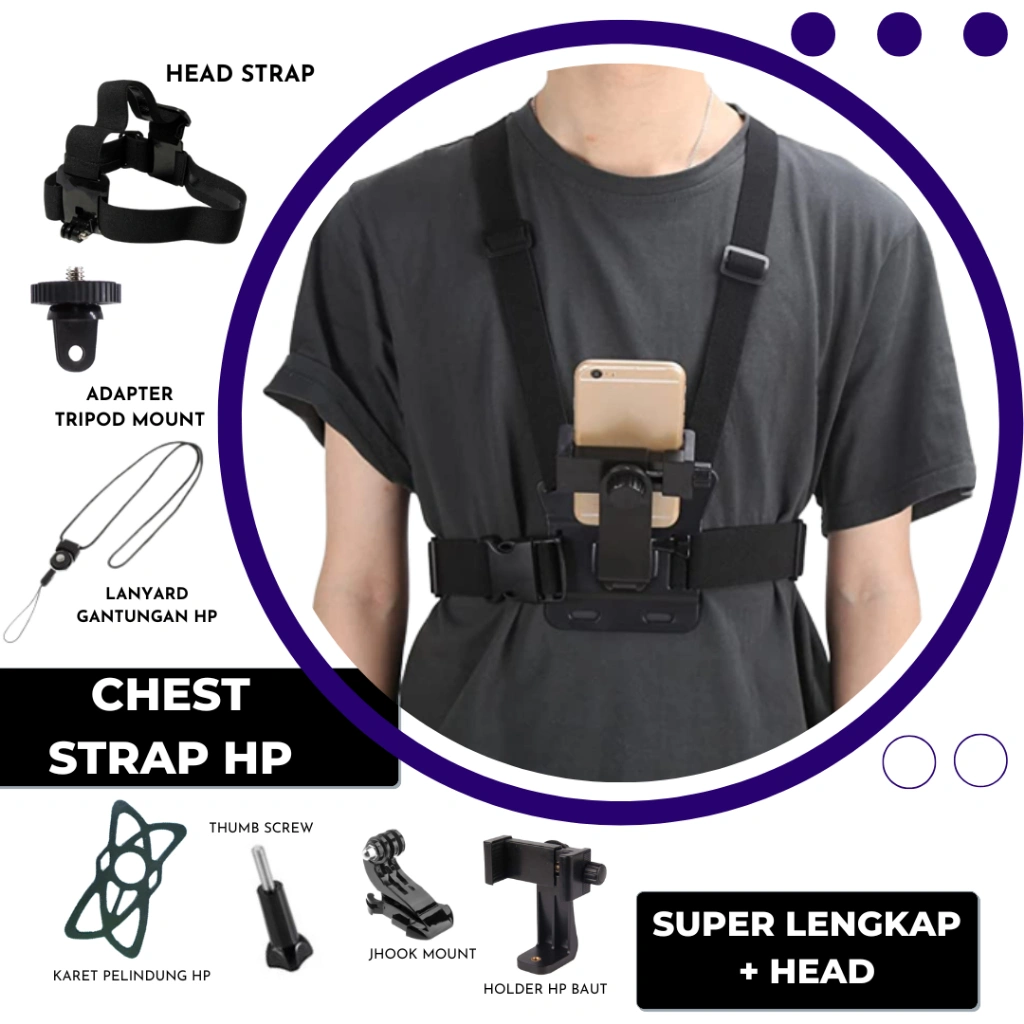 Chest Strap Tali Dada Handphone Mount Action Camera Body Belt Holder HP Smartphone