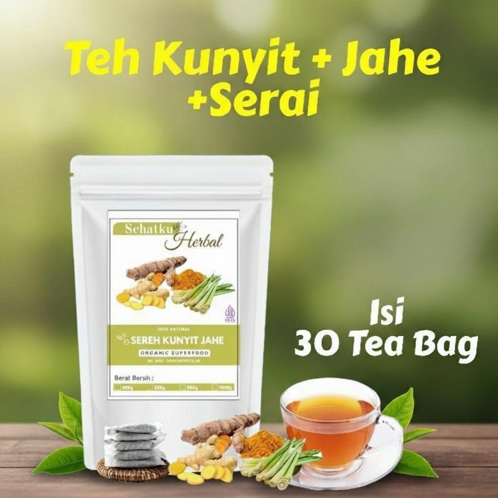TEH KUNYIT,JAHE & SERAI/TUMERIC GINGER with LEMONGRASS TEA Herbal Tea Isi 30 Teh Celup jsr dr zaidul akbar