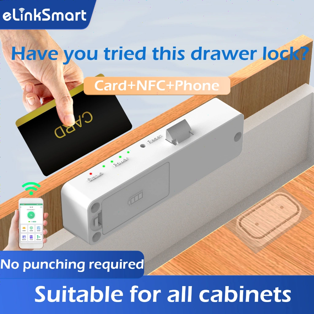 No-drill cabinet lock, Smart cabinet lock, RFID cabinet lock, Suitable for all kinds of cabinets, Bluetooth unlocking