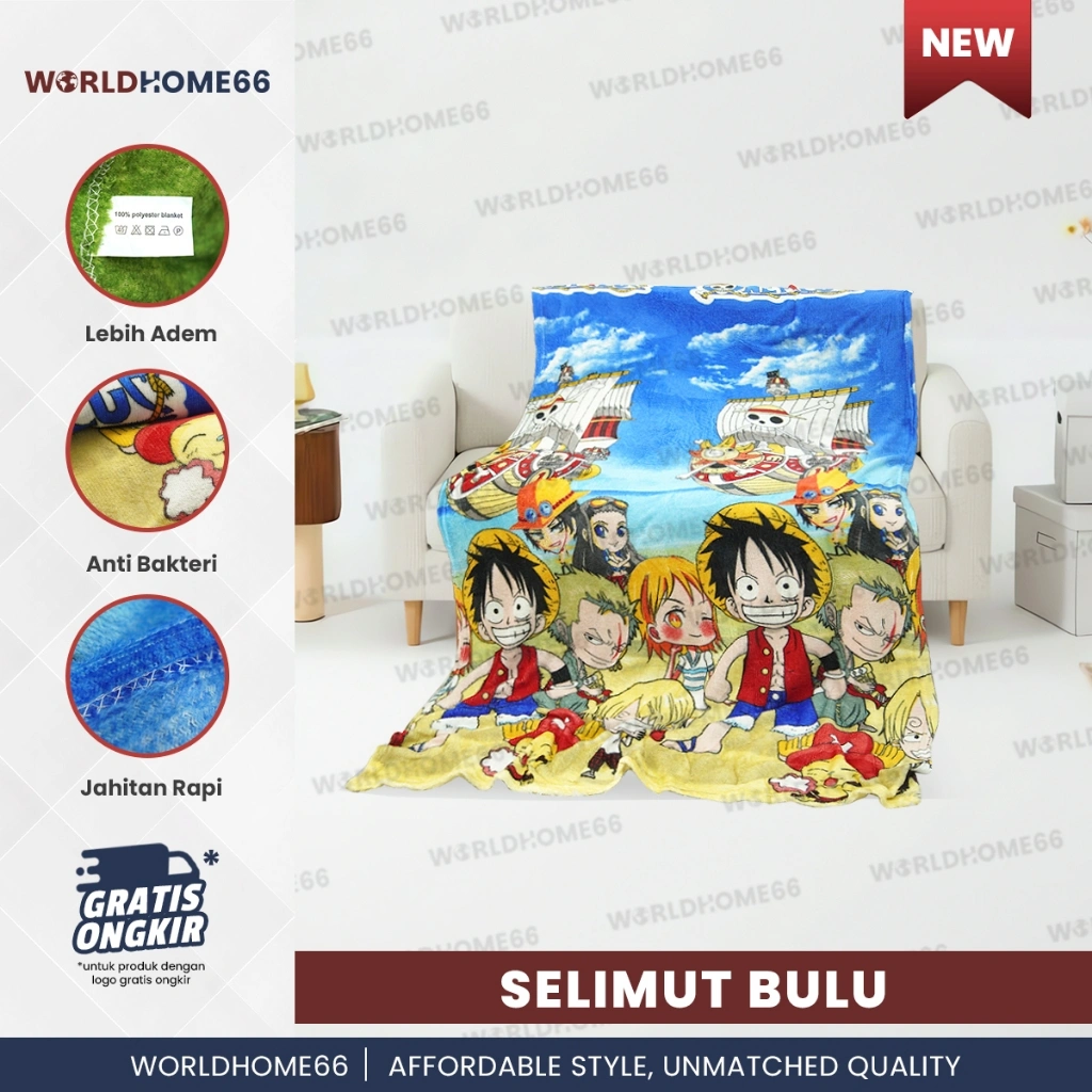 Worldhome Selimut Bulu Karakter Kartun Anak Dewasa Lembut & Adem Ukuran 115×180cm MOTIF RANDOM