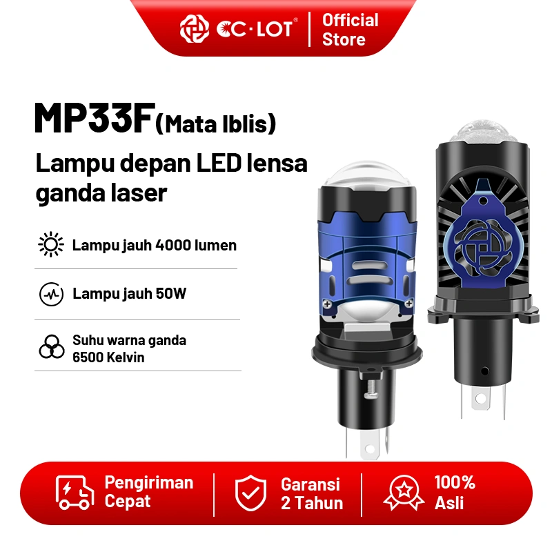 CCLOT MP33F Profesional Motor Lampu Utama Mini Biled 50 Watt 4000 Lumen BILED H4 PNP Super Terang Proyektor High Low-Devil Eye Pendinginan Kipas Senyap Jaminan Kualitas 2 Tahun, Umur pakai hingga 100000 jam Dapat Diganti Secara Gratis