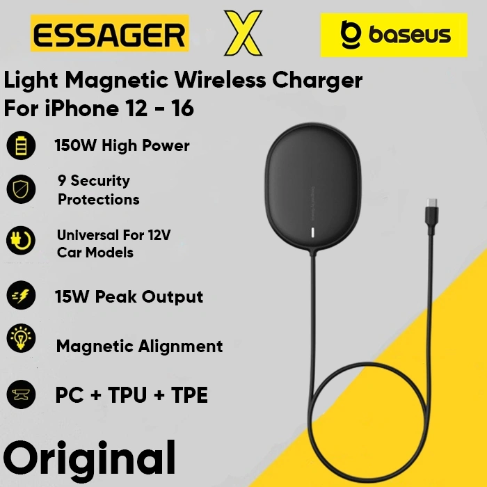 Baseus Light Magnetic Wireless Magsafe Charger 15W For iPhone 12 13 14 15 16 Type C Cable