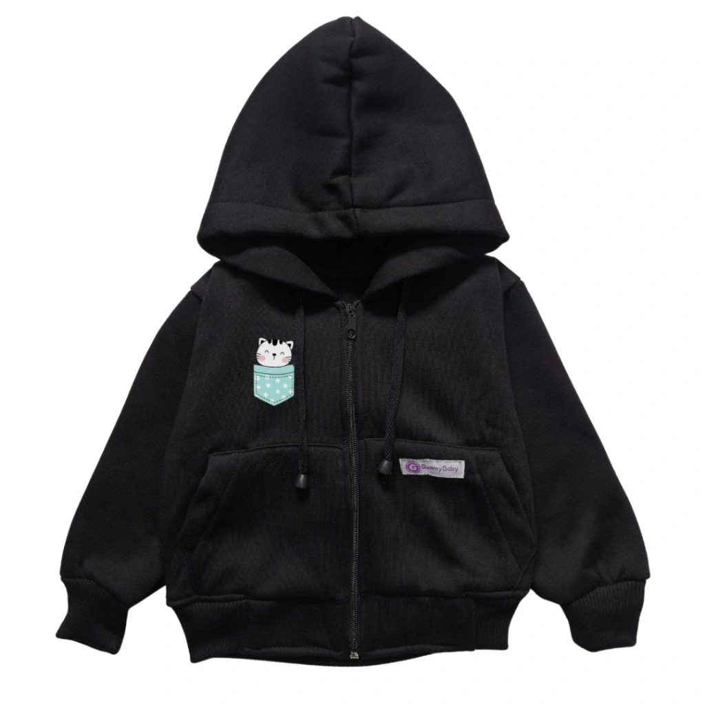 Gummy Baby Jaket Anak Laki-laki 0-4 Tahun Sweater Hoodie Bayi Premium Series Hitam Motif Sheep Saku