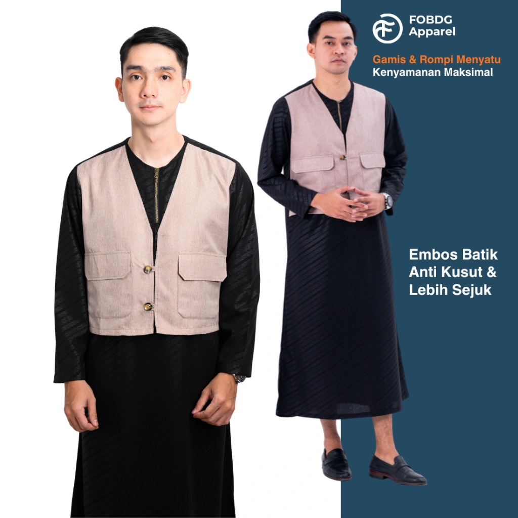 FOBDG Gamis Rompi Bungur Pria Menyatu Rompi dan gamis one set Dewasa