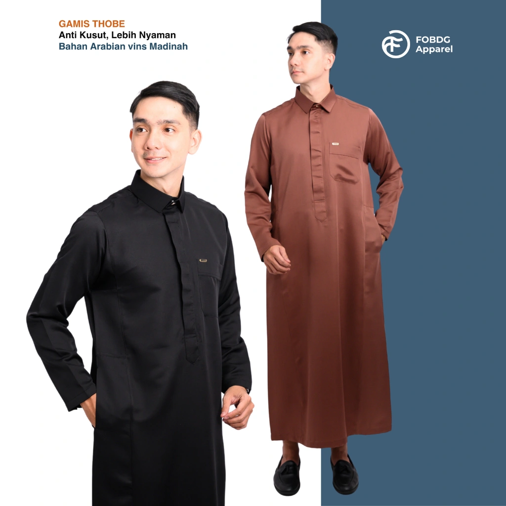 FOBDG Gamis Pria Thobe Baju Jubah Lengan Panjang Tersedia 3 Warna