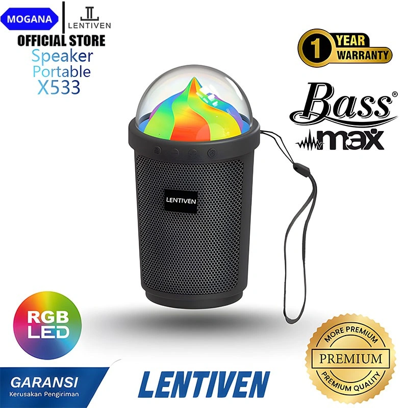 MOGANA LENTIVEN Speaker Bluetooth Portabel dengan Lampu RGB Multifungsi Speaker Suara Jernih Mengdukuang Kartu X533