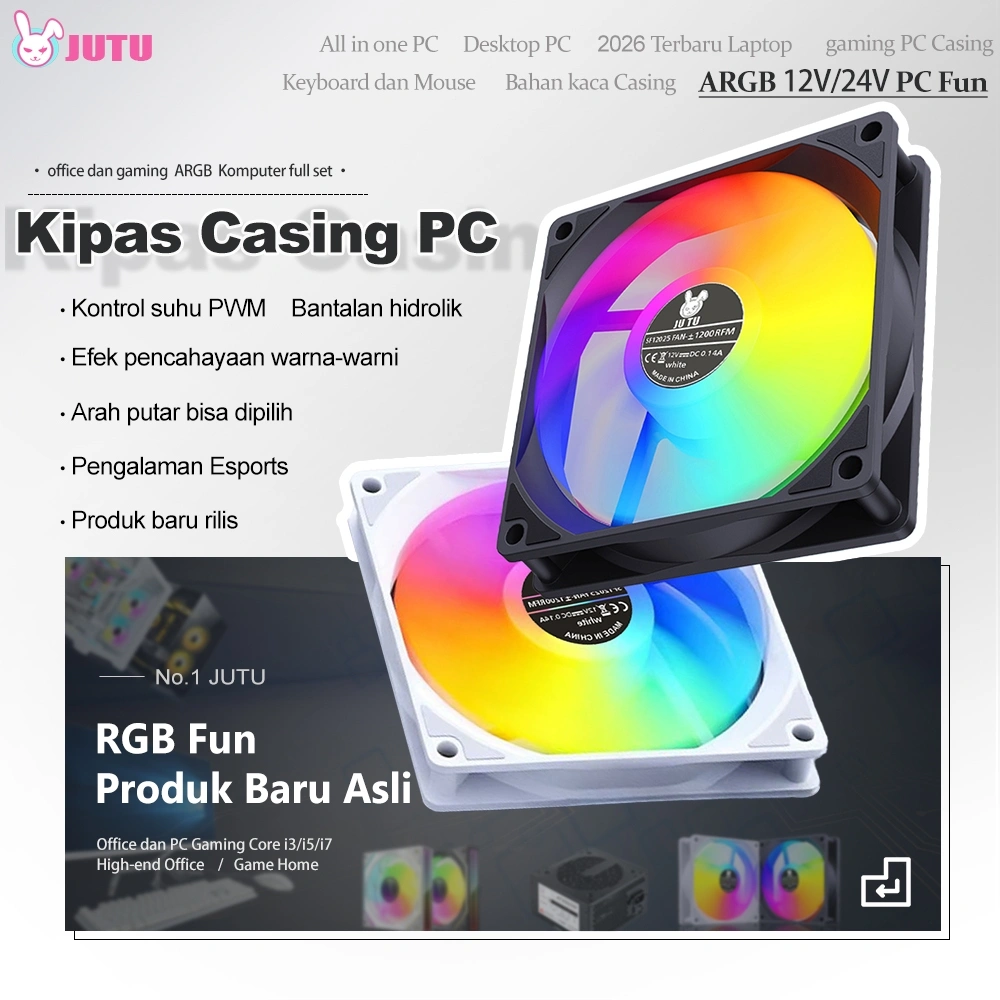 JUTU Kipas Pendingin Mesin Rakitan Desktop Kipas Senyap Komputer Cpu Fan Casing Cooling 12 Cm Rgb High Speed Cooling Chasing Led Pc Komputer Gaming Fan Cooler Kipas Dc 12/24 Volt