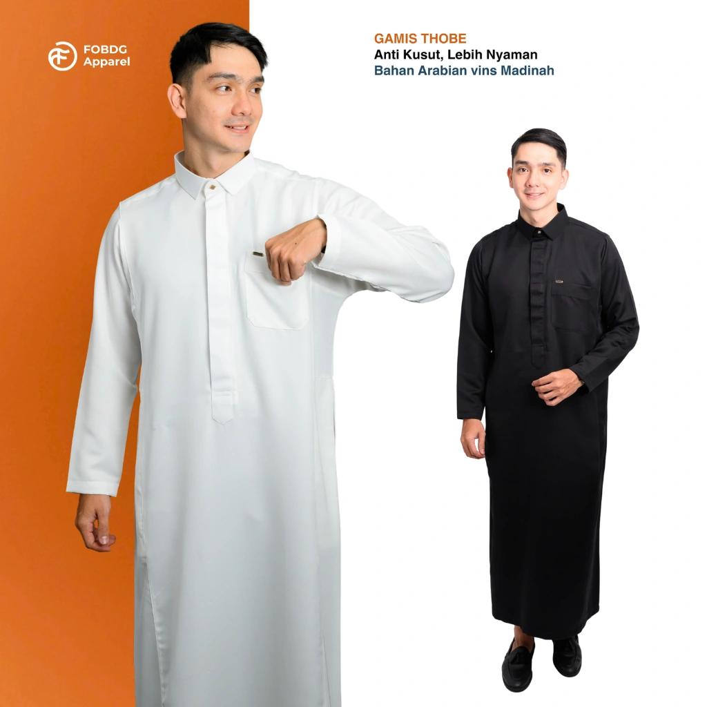 FOBDG Jubah Thobe Bungur Lengan Pendek Premium Resleting Jubah Muslim Pria