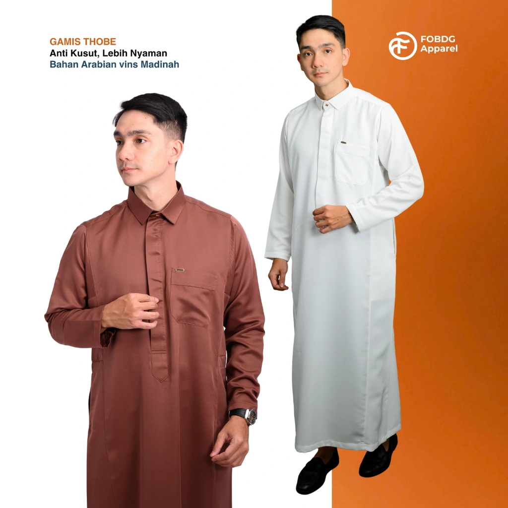 FOBDG Gamis Lebaran Muslim Thobe Bungur Lengan Panjang Premium Resleting Kancing Snap Button Terbaru