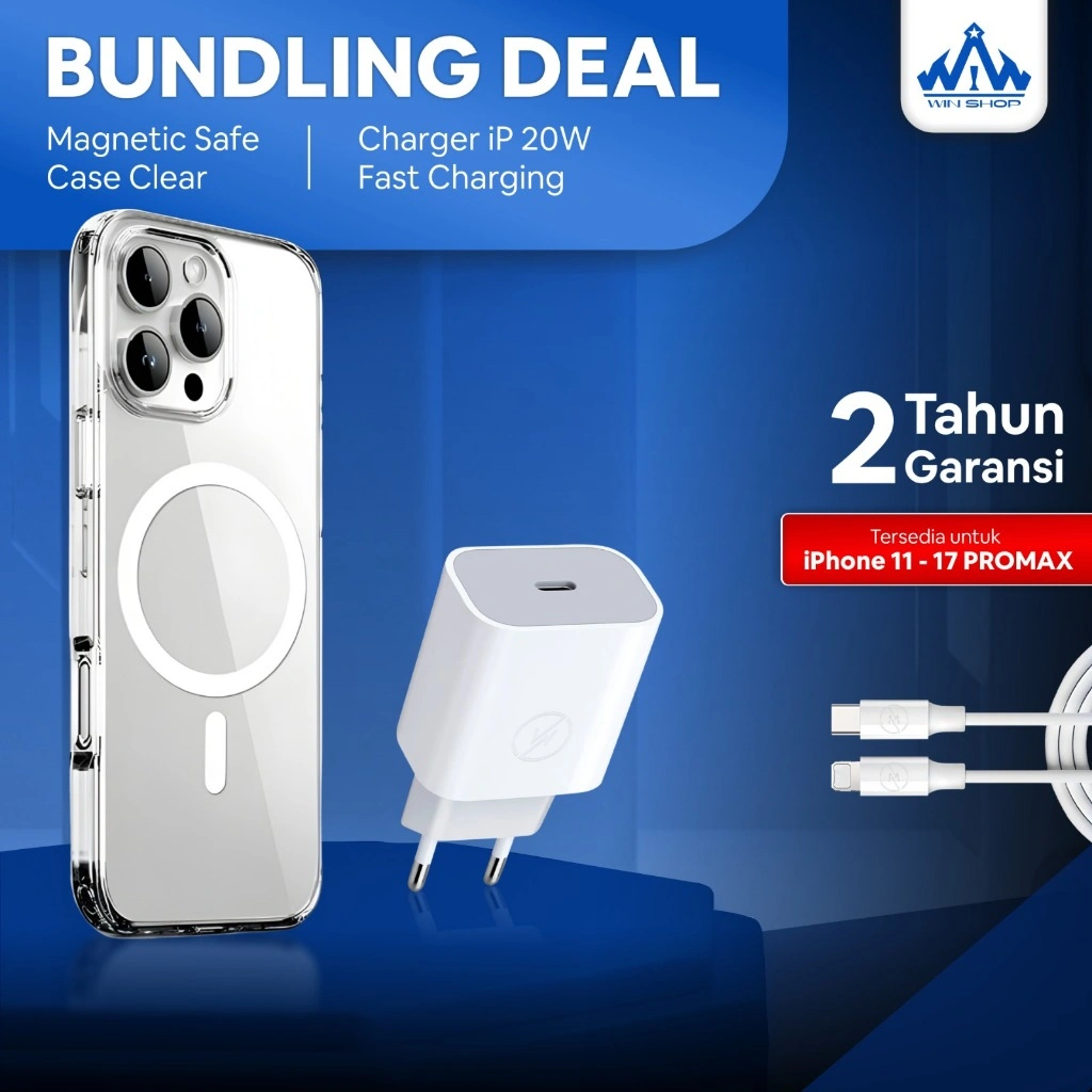 (BUNDLING) Set Charger 20W + Kabel Lightning + Clear Case MagSafe iPhone 11 12 13 14 Pro Max