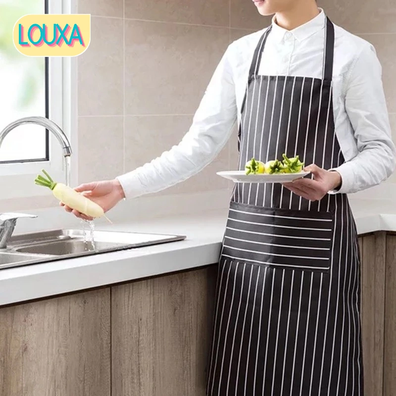 Apron Celemek Garis Black White Hitam Putih Barista Chef Barber Cook