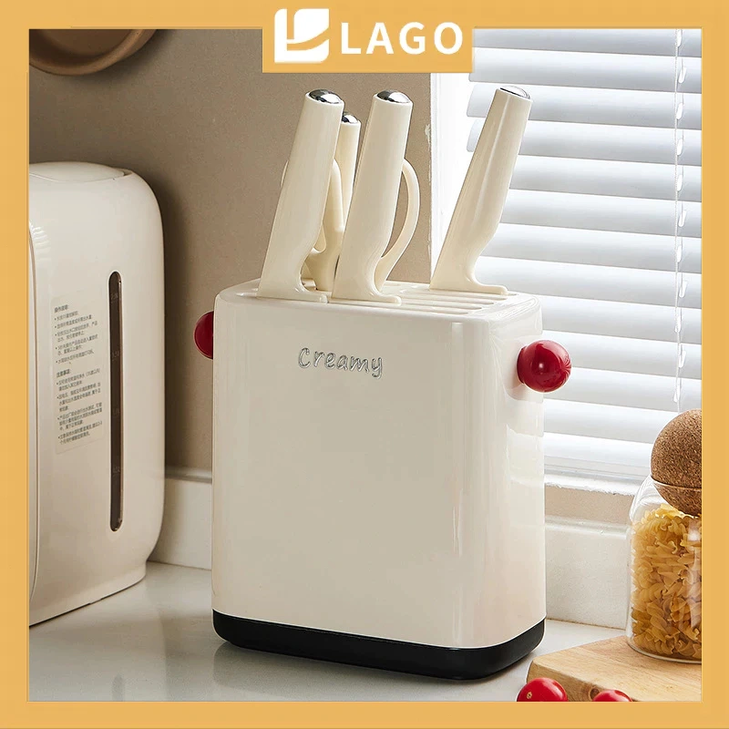 LAGO Rak Pisau Dapur Stainless Steel 6 Slot - Gantung Anti Karat, Organizer Pisau Praktis untuk Kitchen Set