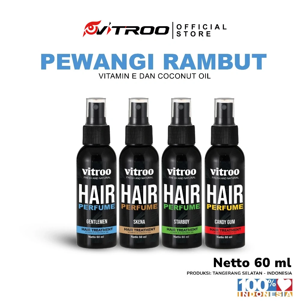 Vitroo Parfum Rambut Hair Mist Spray Pewangi Rambut Pria Ekstak Miyak Kelapa dan Vitamin E 60 ml
