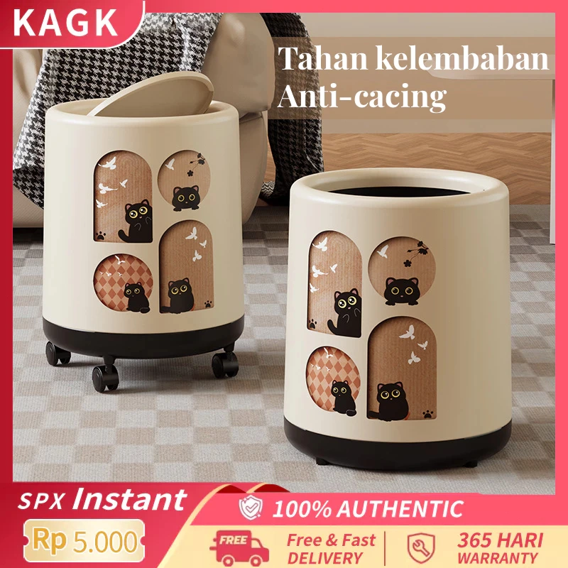 KAGK Tempat Sampah Bergaya Kapasitas Besar dengan Tutup dan Roda Cocok untuk Kamar Tidur & Ruang Tamu