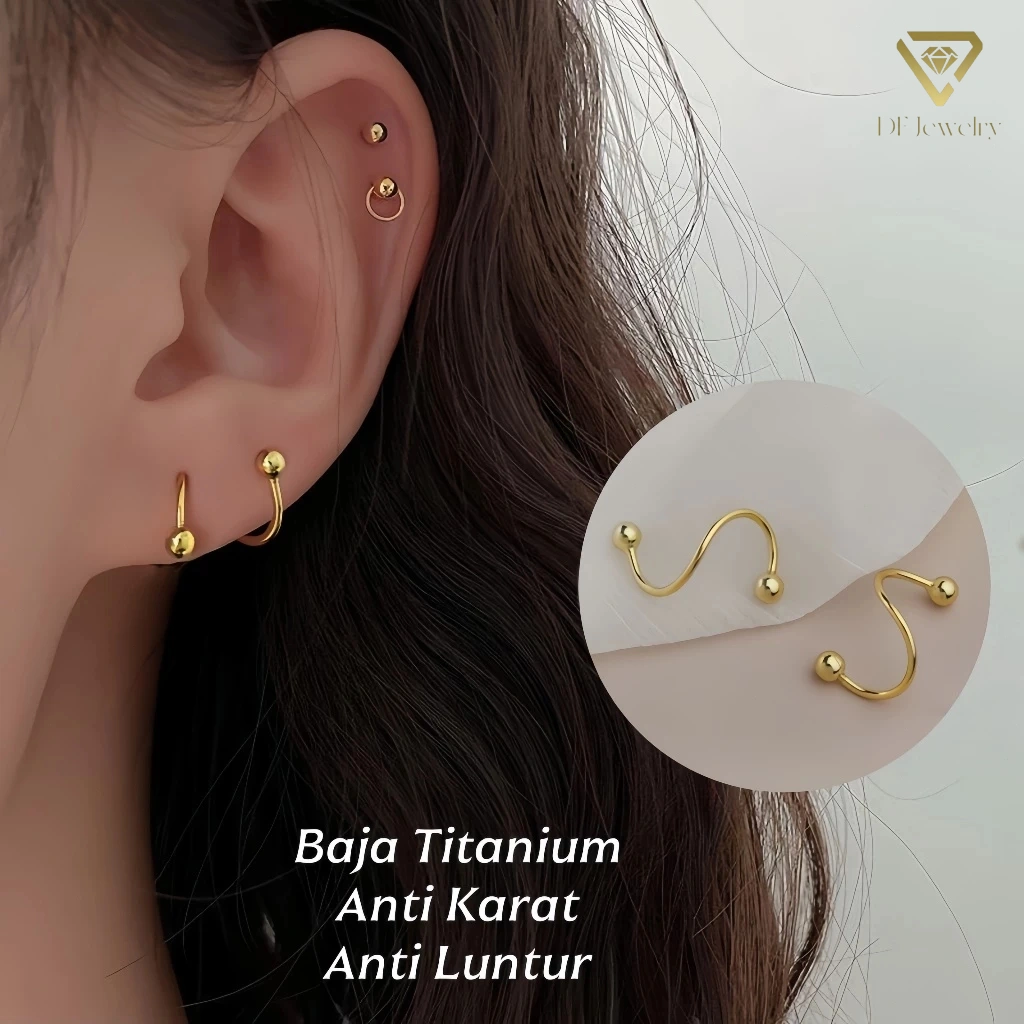 Anting Titanium 1 Pasang Sederhana Baru Kepribadian Wanita Minoritas Double Spiral Ear Studs Cocok Untuk Pemakaian Sehari-hari-DS
