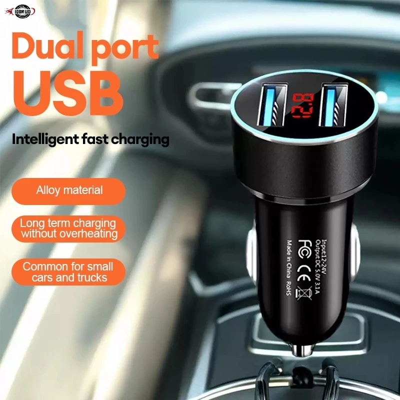 Car Charger Fast Charging / Multifungsi Colokan Mobil 2 Ports 3.1A 12V-24V
