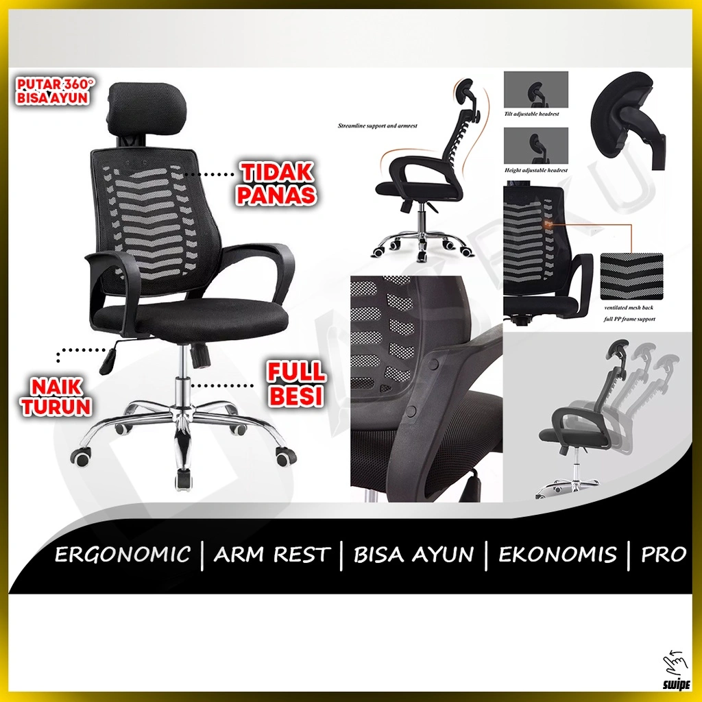 Kursi Kantor Headrest Putar Hidrolik Meja Kerja Office Setup Game Gamers Gaming Studio Chair Bangku