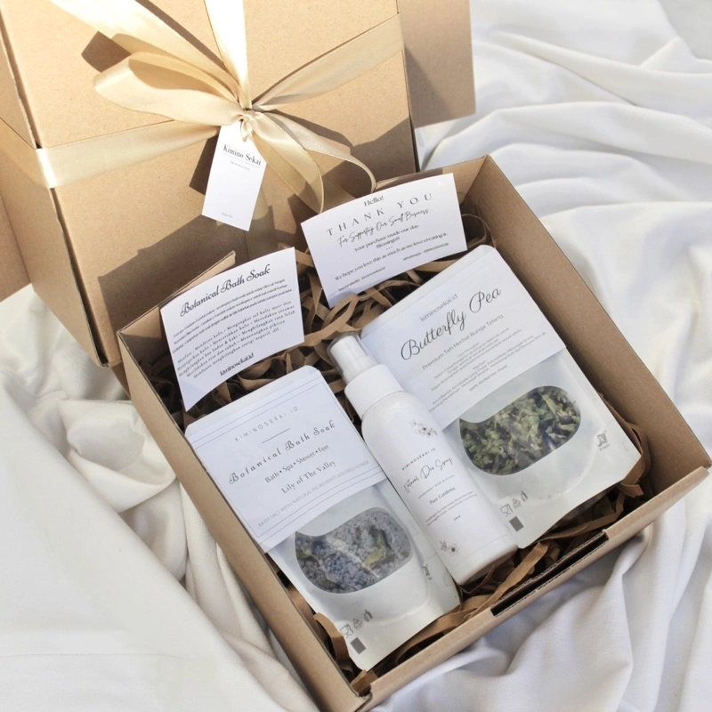 Hampers Gift Box - Souvenir Box Bath Soak Bath Salt Garam Mandi Sea Salt aromatherapy Buttrtfly Pea Flower Tea blue tea Teh bunga telang - Natural Deodorant Spray Tawas Deo Spray Organik Sea Salt Essential Oil